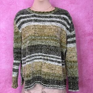 134. Style & Co Chenille Striped Sweater Green Multi PL